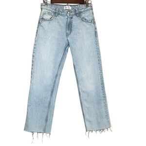 Zara Mid Rise Light Denim Cropped Distressed Denim Jeans Size 2  (27x25)
